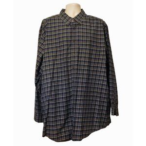 Roundtree & Yorke Shirt 3XT Blue Brown Plaid Long Sleeve Extra Tall 100% Cotton